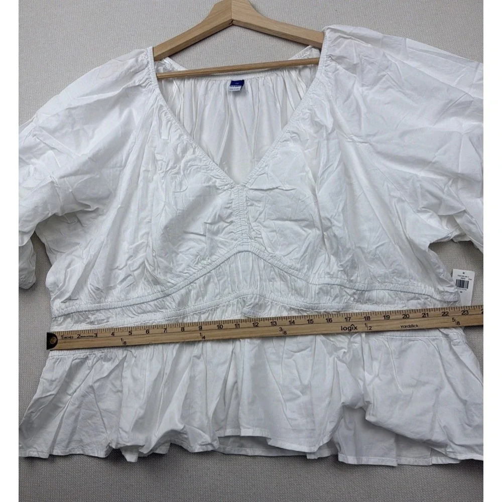 Old Navy Womens Smocked White Peplum Puff Sleeve V-Neck Blouse 3X Cotton Top NWT